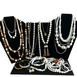 White and Gold Tones Vintage Jewelry Lot Signed Unsigned and Deadstock Mix